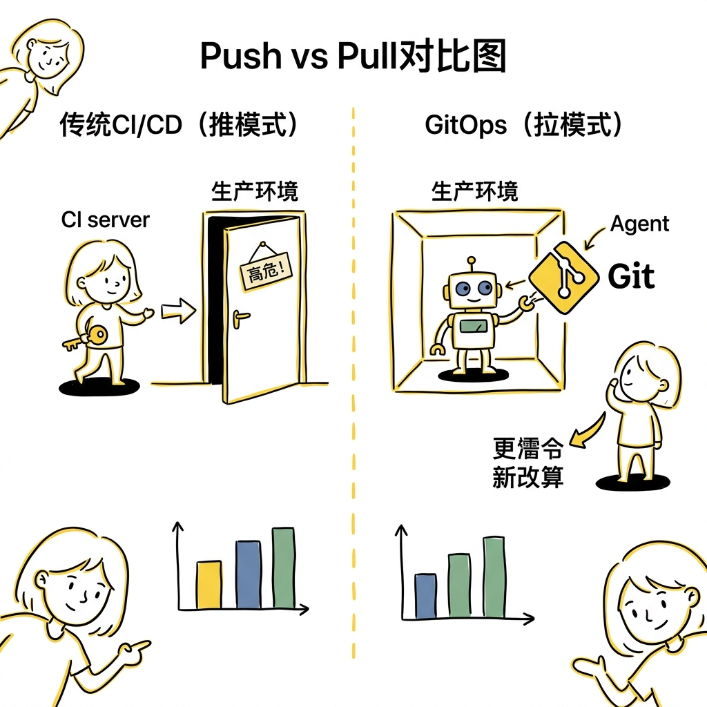 Push vs Pull 对比：传统 CI/CD 与 GitOps 模式